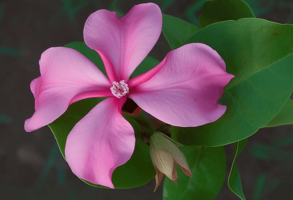 Catharantus roseus – A bright depiction of Catharantus roseus (Madagascar periwinkle), an herb in Interstellar Blends used for its alkaloid content and cellular health.