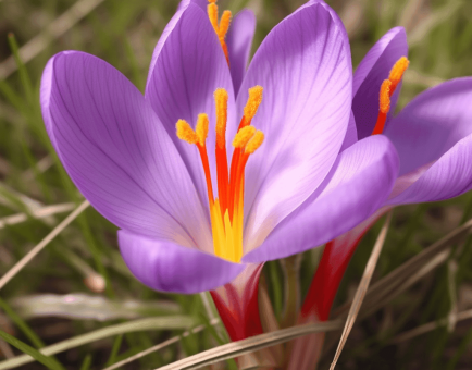 Crocus sativus (Saffron) – A vibrant image of Crocus sativus, the source of Saffron in Interstellar Blends, prized for mood and cognitive support.