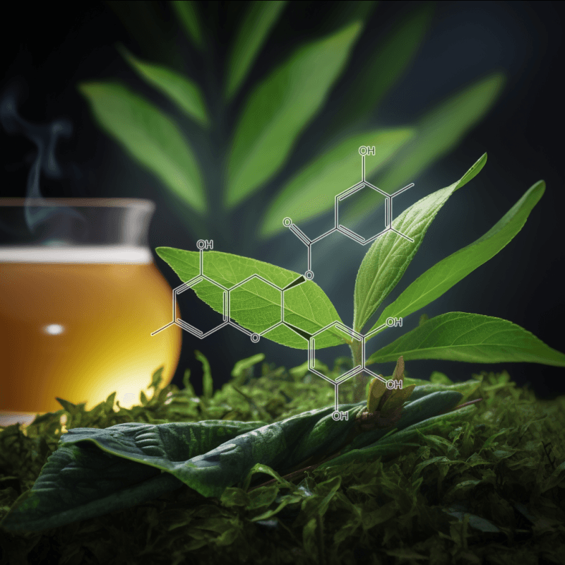 Epigallocatechin gallate (EGCG) – A close-up of EGCG from green tea, featured in Interstellar Blends for its potent antioxidant benefits.