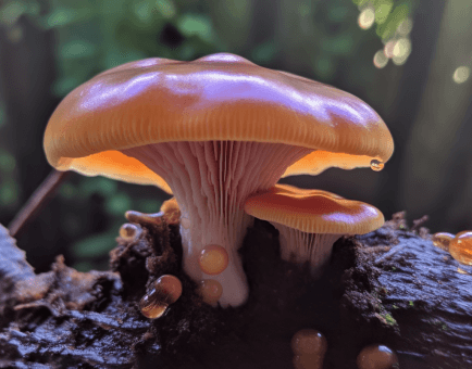Flammulina velutipes (Enokitake) – A bright capture of Enokitake mushrooms, featured in Interstellar Blends for immune support and cognitive enhancement.
