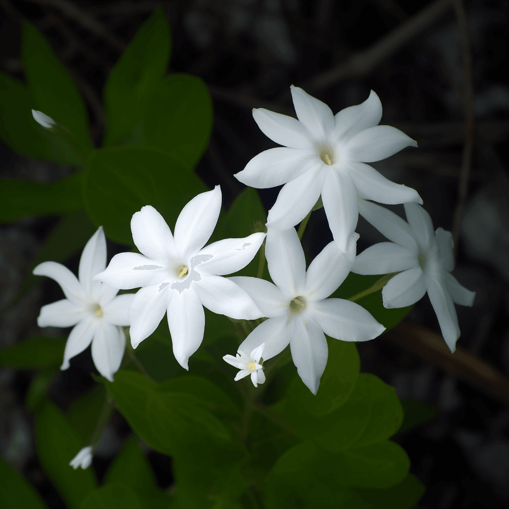 Jasminum amplexicaule plant illustration, a fragrant medicinal herb featured in Interstellar Blends' herbal formulas, known for its antioxidant, antimicrobial, and calming properties supportive of respiratory and skin health