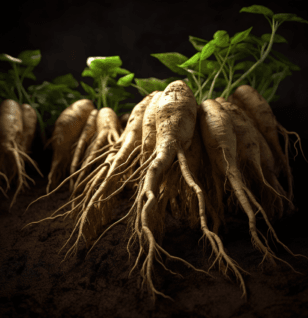 Korean Red Ginseng – A high-resolution capture of Ginseng roots, a powerful adaptogen in Interstellar Blends for vitality and immune support.