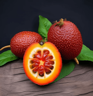 Momordica cochinchinensis – A vibrant image of Momordica cochinchinensis (Gac fruit), featured in Interstellar Blends for its antioxidant-rich profile.