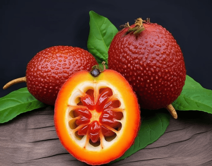 Momordica cochinchinensis – A vibrant image of Momordica cochinchinensis (Gac fruit), featured in Interstellar Blends for its antioxidant-rich profile.