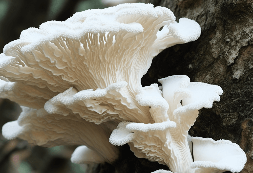 Mycoleptodonoides aitchisonii mushroom illustration, a rare medicinal fungus featured in Interstellar Blends' herbal formulas, known for its neuroprotective, anti-inflammatory, and adaptogenic properties