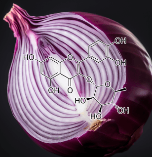 Quercitrin compound illustration, a natural flavonoid included in Interstellar Blends' herbal formulas, known for its antioxidant, anti-inflammatory, and liver-protective properties
