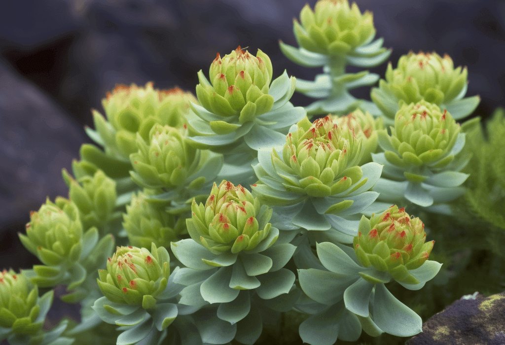 Rhodiola rosea – A stunning capture of Rhodiola rosea, an adaptogenic herb in Interstellar Blends for stress resilience and mental clarity.