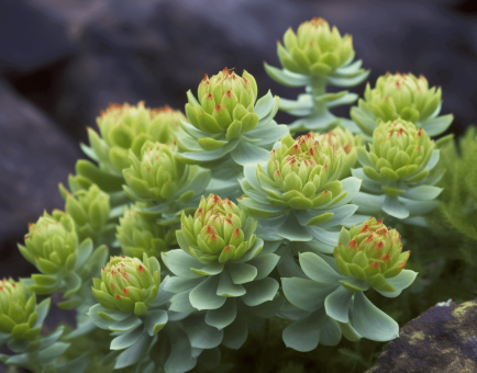 Rhodiola rosea – A stunning capture of Rhodiola rosea, an adaptogenic herb in Interstellar Blends for stress resilience and mental clarity.