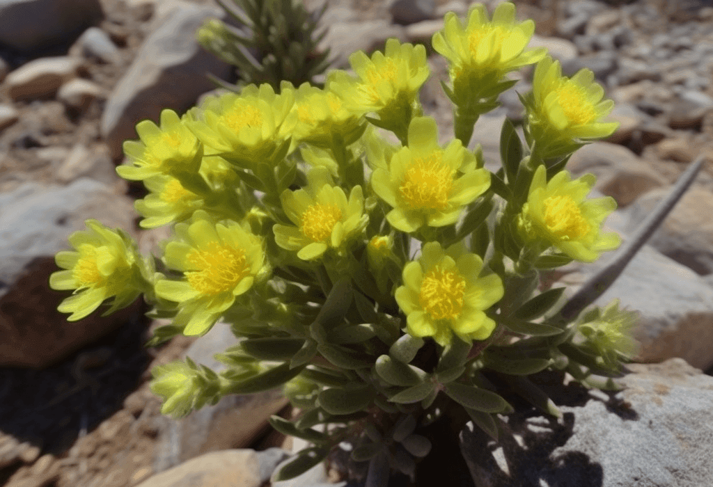 Teucrium Polium plant with delicate silvery-green leaves and small clustered flowers, known for its potent antioxidant and anti-inflammatory properties. Featured in Interstellar Blends' herbal formulations for holistic health and vitality.