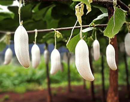 Trichosanthes cucumerina, also known as snake gourd, a medicinal vine with long, slender fruit and deeply lobed leaves, used in traditional herbal blends for its potential health benefits. - Interstellar Blends
