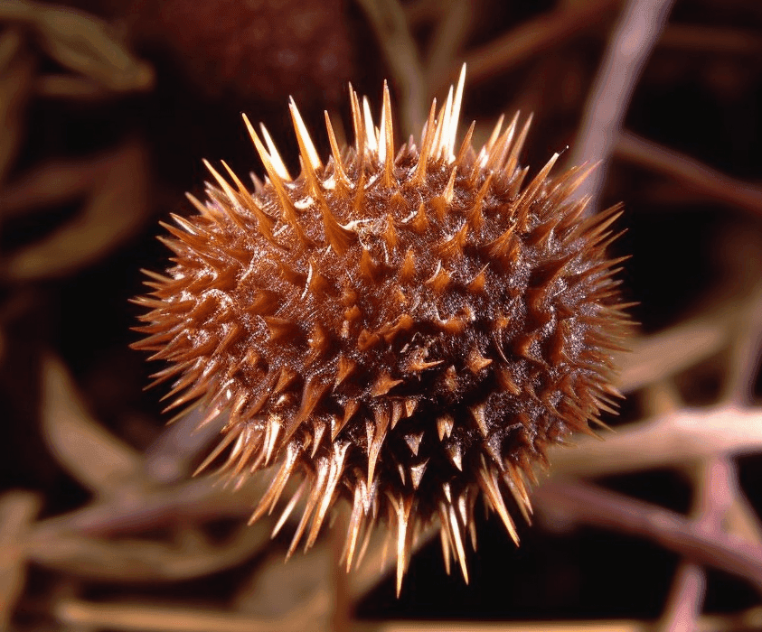 Xanthium strumarium (Common Cocklebur) plant illustration, a medicinal herb included in Interstellar Blends' herbal formulas, known for its effectiveness in relieving nasal congestion, reducing inflammation, and supporting respiratory health