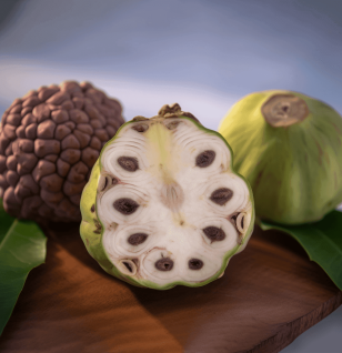 Cherimoya (Annona cherimola) – The ‘Custard Apple’ of the Gods. A lush, green fruit with velvety soft flesh, revered for its rich antioxidants and adaptogenic properties. Perfect for Interstellar Blends’ herbal formulations, enhancing vitality and cosmic well-being.