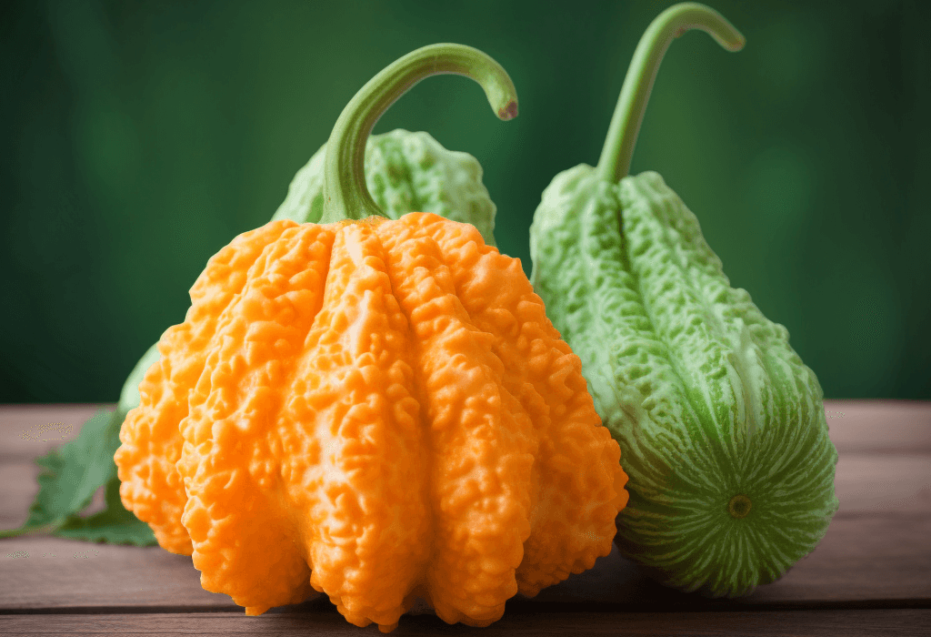 Momordica charantia – A vibrant image of Momordica charantia (Bitter Melon), a fruit in Interstellar Blends for blood sugar control.