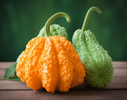 Momordica charantia – A vibrant image of Momordica charantia (Bitter Melon), a fruit in Interstellar Blends for blood sugar control.